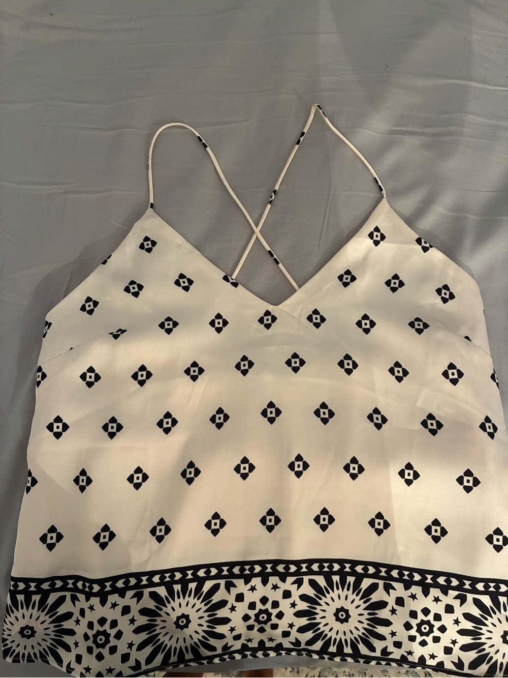 H&M White Camisole with Black Geometric Print